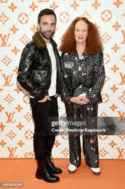 Nicolas Ghesquiere and Grace Coddington attend the Louis Vuitton X Grace Coddington Event on October 25, 2018 in New York City.