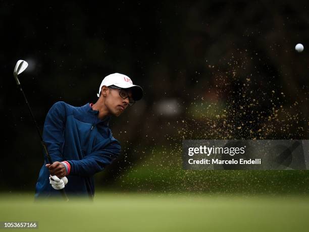 Akshay Bhatia of United States plays a shoot from bunker in the Men's Individual Stroke Play - Round 3 during day 5 of Buenos Aires 2018 Youth...