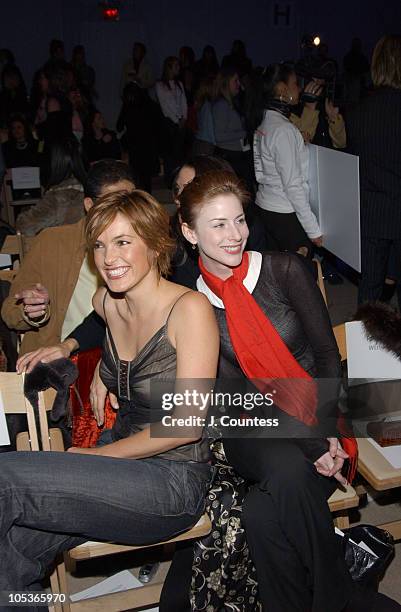 Mariska Hargitay and Diane Neal during Olympus Fashion Week Fall 2004 - Badgley Mischka - Front Row and Backstage at The Promenade at Bryant Park in...