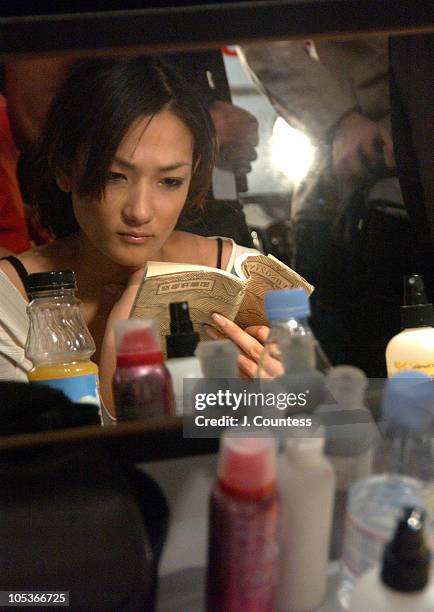 Ai Tominaga before the show during Olympus Fashion Week Fall 2004 - Cynthia Steffe - Front Row and Backstage at Studio Noir at Bryant Park in New...