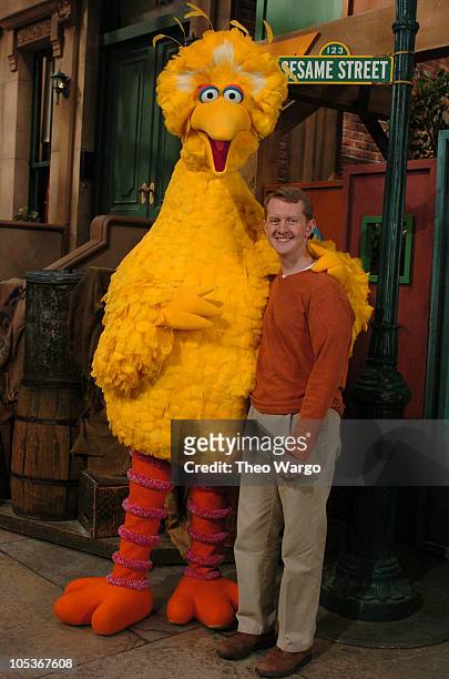 Big Bird and Jeopardy Champ Ken Jennings on set at Sesame Street's Studios. Taping is part of Sesame Street's 36th Season which begins airing April...