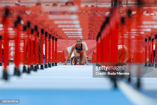 Bianca Elena Toader of Romania competes in Women's 100m Hurdles Stage 1 - Heat 2 during day 5 of Buenos Aires 2018 Youth Olympic Games at Youth...