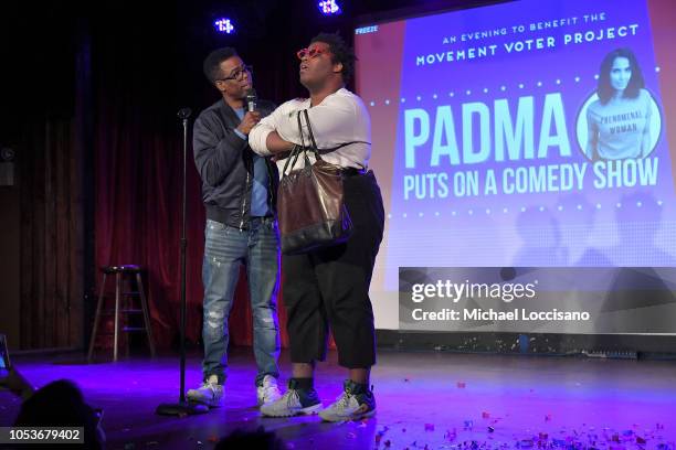 Chris Rock and Larry Owens perform during the the Movement Voter Project comedy benefit at The Bell House on October 24, 2018 in the Brooklyn borough...