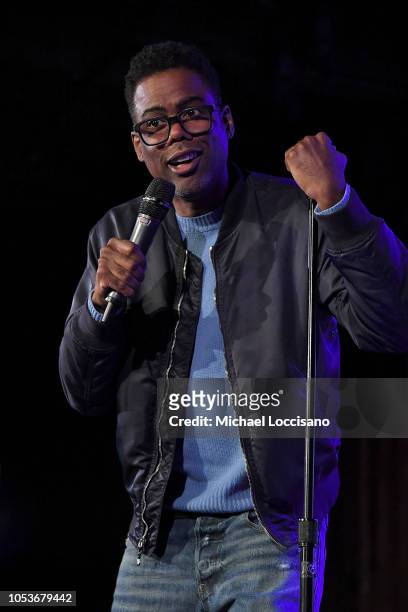 Chris Rock performs during the the Movement Voter Project comedy benefit at The Bell House on October 24, 2018 in the Brooklyn borough of New York...