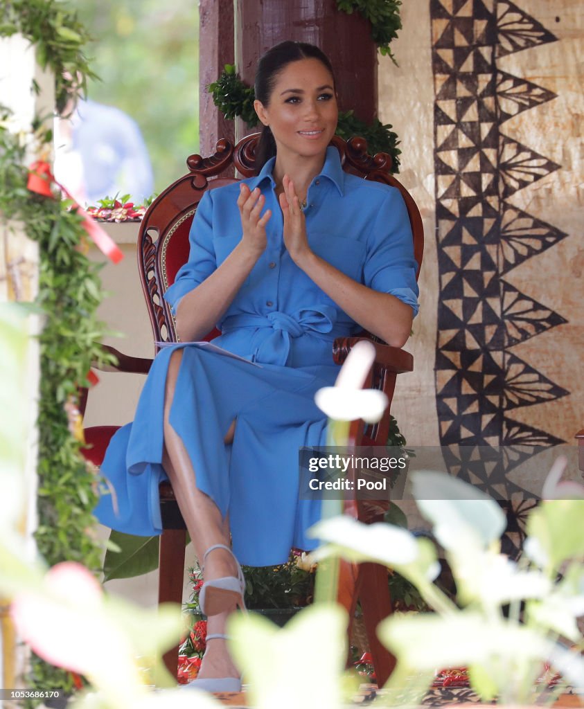 Meghan, Duchess of Sussex during a visit to Tupou College in Tonga on ...