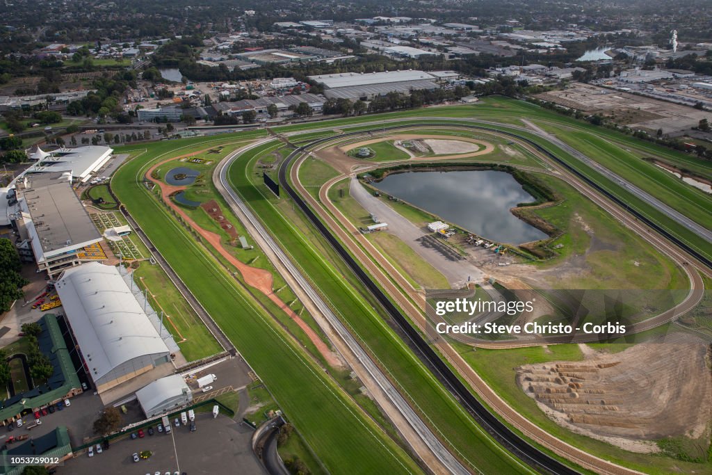 Rosehill Races Aerial view of Rosehill Racecourse on November 13, 2017 in Sydney ...