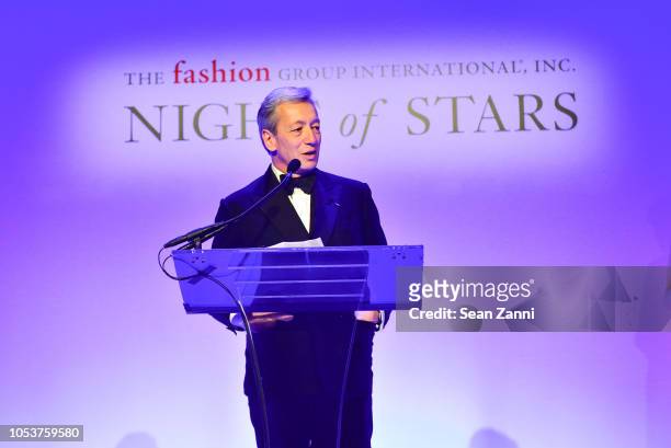 Frederic Malle speaks during the Fashion Group International, Night Of Stars 2018 at Cipriani Wall Street on October 25, 2018 in New York City.