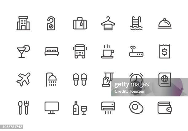 hotel - line icons - hotel mini bar stock illustrations
