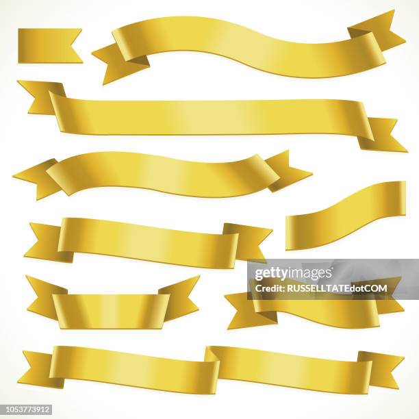 ilustrações de stock, clip art, desenhos animados e ícones de yellow fold over ribbons - first place