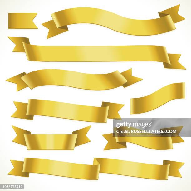 ilustrações de stock, clip art, desenhos animados e ícones de yellow fold over ribbons - laço