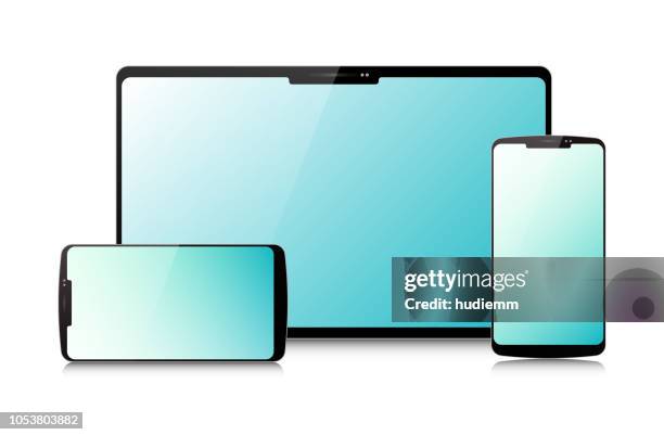 vector new digital tablet pc and smart phone isolated on white - phone screen reflection stock illustrations