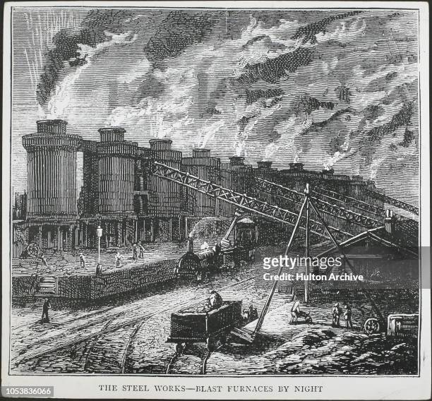 The Industrial Revolution - Age of Steel - blast furnaces by night at a steelworks in 1874. Bessemer 's invention of the Converter changed the face...