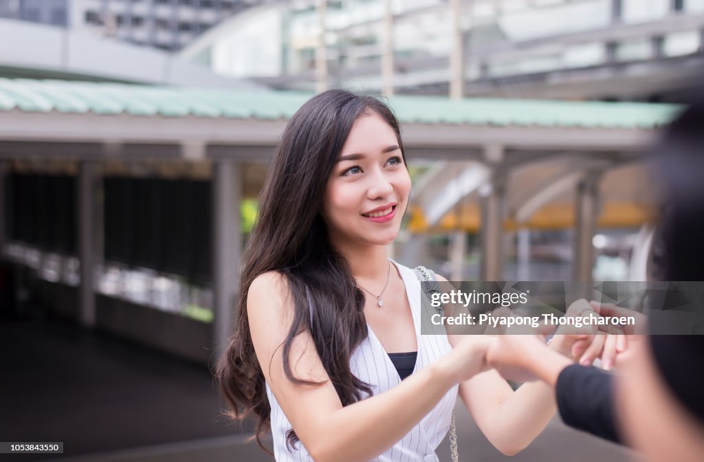 Friends giving hand to depressed woman,encourage,Mental health care concept