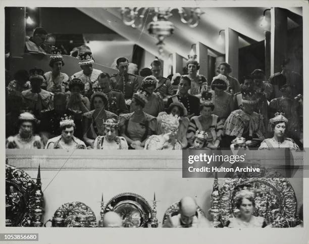 VIPhotographed during the Coronation of King George VI in Westminster Abbey, left to right: The Duchess of Kent, The Duchess of Gloucester, the...