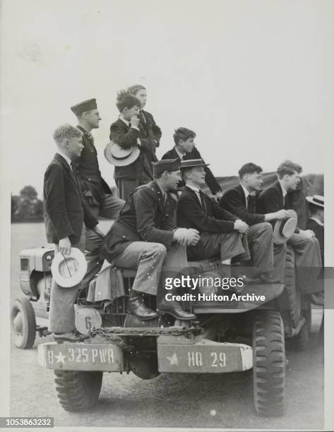 American Bomber Team Entertained By Harrow School, The played fields of the famous 'School on the Hill', where many famous men including Mr Winston...