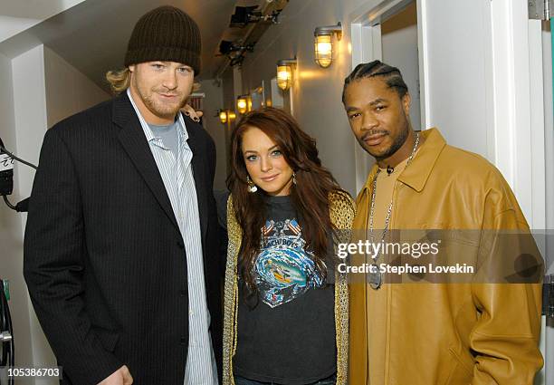 Jeremy Shockey, Lindsay Lohan, and Xzibit during Lindsay Lohan, Xzibit, and Jeremy Shockey Visit MTV's "TRL" - December 7, 2004 at MTV Studios in New...