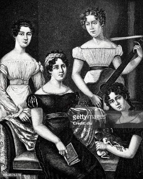ulrike von levetzow, her sisters and mother, 1804-1899 - four people stock illustrations