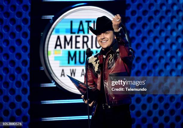 Show" -- Pictured: Christian Nodal accepts the Álbum regional mexicano favorito award at the Dolby Theatre in Hollywood, CA on October 25, 2018 --