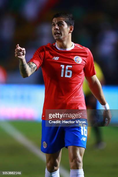 Christian Gamboa of Costa Rica gestures during the international friendly match between Mexico and Costa Rica at Universitario Stadium on October 11,...