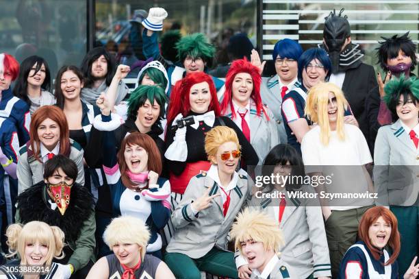 Cosplayers from 'My Hero Academia' attend the MCM Comic Con at ExCeL exhibition centre in London. October 26, 2018 in London, United Kingdom.