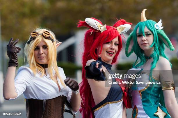 Cosplayers dressed as characters from 'League of Legends' video game attend the MCM Comic Con at ExCeL exhibition centre in London. October 26, 2018...