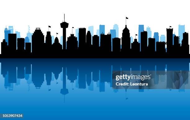san antonio (all buildings are complete and moveable) - san antonio skyline at night stock illustrations