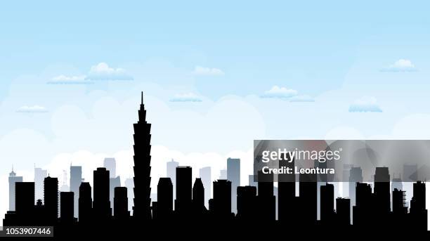 taipei skyline (alle gebäude sind vollständig und beweglich) - taipeh gegenlicht stock-grafiken, -clipart, -cartoons und -symbole
