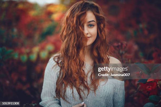 beautiful woman outdoors - shy stock pictures, royalty-free photos & images
