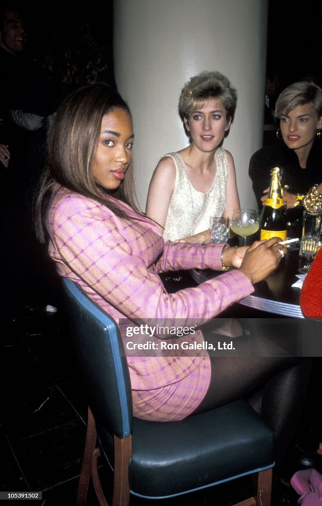 Naomi Campbell and Linda Evangelista during Yasmin Lebon's