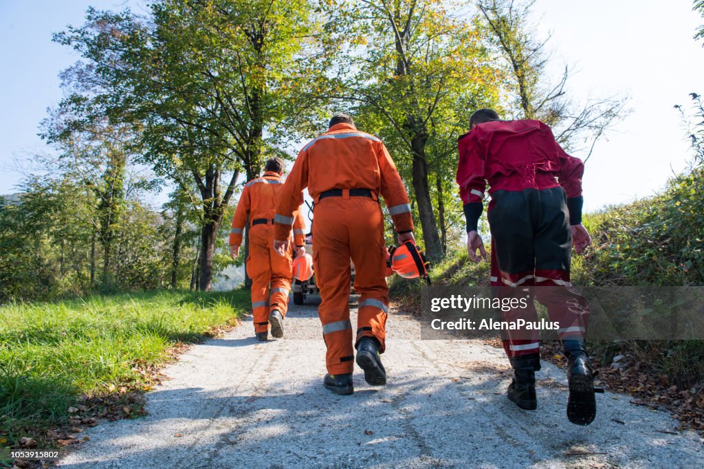 Firefighters Finishing The Rescue Operation By The River High-Res Stock ...