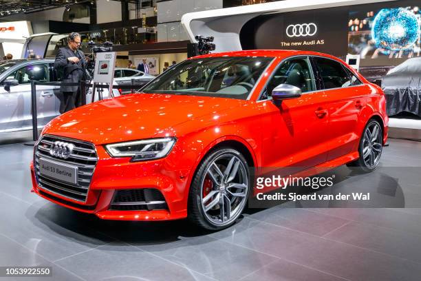 Audi S3 Berline on display at Brussels Expo on January 13, 2017 in Brussels, Belgium. The S3 a more powerful version of the Audi A3 Berline compact...