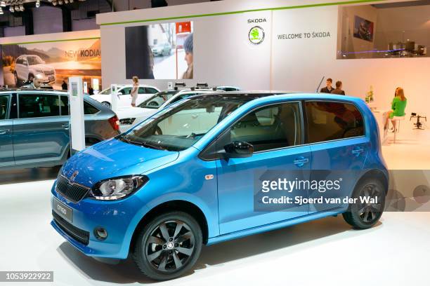 Skoda Citigo compact city car on display at Brussels Expo on January 13, 2017 in Brussels, Belgium. The Skoda Citigo is also marketed as Volkswagen...