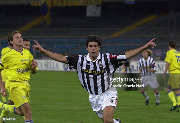 Marcelo Salas of Juventus celebrates his goal during the Serie A 3rd round match played between Juventus and Chievo at Delle Alpi Stadium in Turin,...