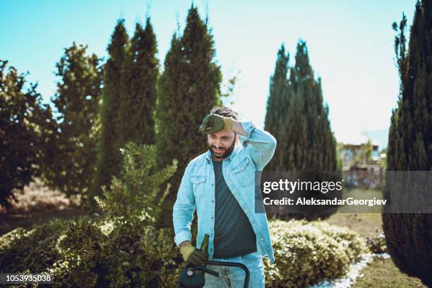 mowing break with cold beer - macedonia country stock pictures, royalty-free photos & images