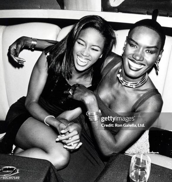 Grace Jones and Naomi Campbell during Grace Jones' 42nd Birthday Party- May 21, 1990 at Stringfellow's Nightclub in New York City, NY, United States.