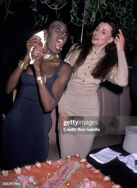 Grace Jones and guest during Grace Jones' 42nd Birthday Party- May 21, 1990 at Stringfellow's Nightclub in New York City, NY, United States.