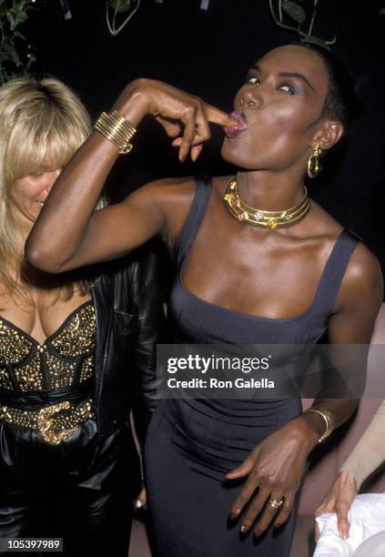 Robin Byrd and Grace Jones during Grace Jones' 42nd Birthday Party- May 21, 1990 at Stringfellow's Nightclub in New York City, NY, United States.