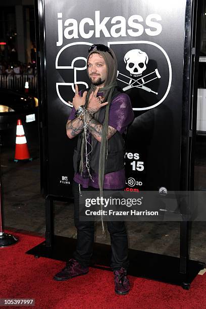 Actor Bam Margera, arrives at the premiere of Paramount Pictures and MTV Films' "Jackass 3D" at the Mann's Chinese Theater on October 13, 2010 in Los...