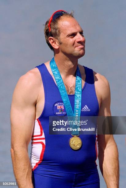 Proud moment for Steve Redgrave of Great Britain after winning gold in the Men's Coxless Four Rowing Final at the Sydney International Regatta on Day...