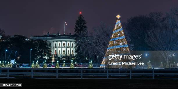 white house and national christmas tree - washington, dc - white house christmas stock pictures, royalty-free photos & images