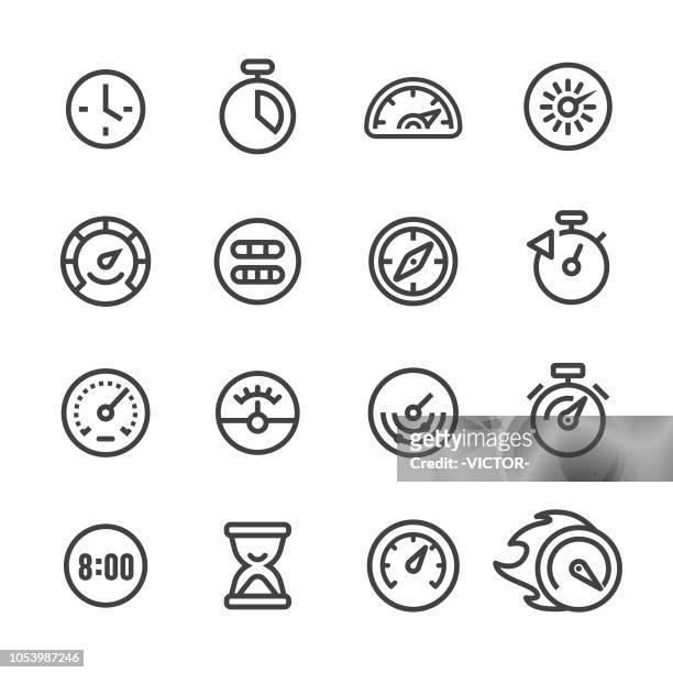 gauge and speedometer icons - line series - speedometer stock illustrations