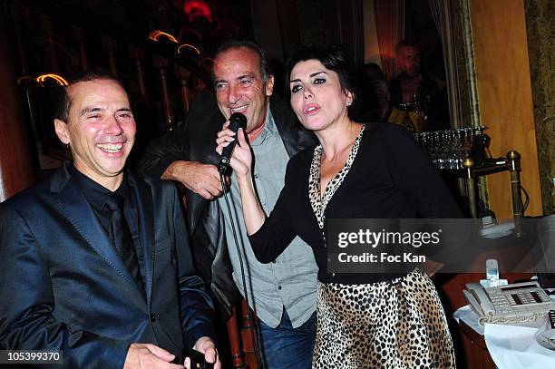 Artistic agent Patrick Goavec, comedian/imitator Yves Lecoq and singer Liane Foly attend the Patrick Goavec Birthday Party at the Berkeley Club on...