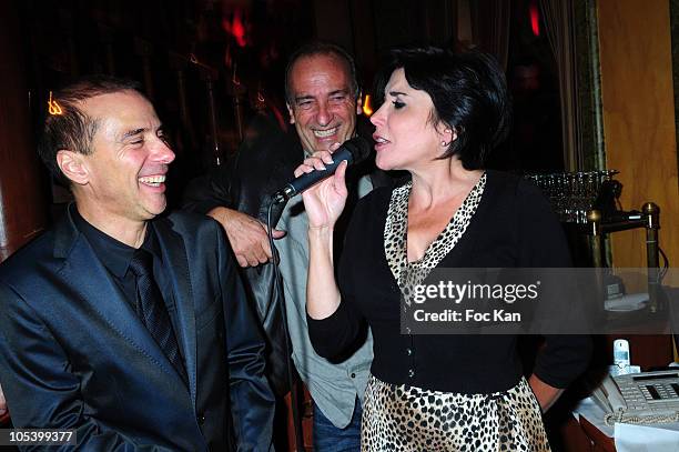 Artistic agent Patrick Goavec, comedian/imitator Yves Lecoq and singer Liane Foly attend the Patrick Goavec Birthday Party at the Berkeley Club on...