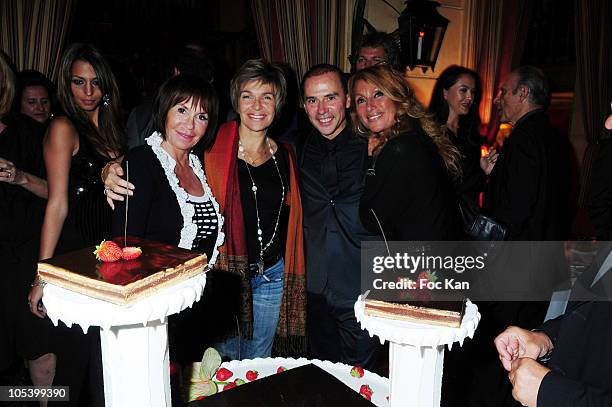 Actresses Daniele Evenou, Veronique jeannot, artistic agent Patrick Goavec and singer Liane Foly attend the Patrick Goavec Birthday Party at the...