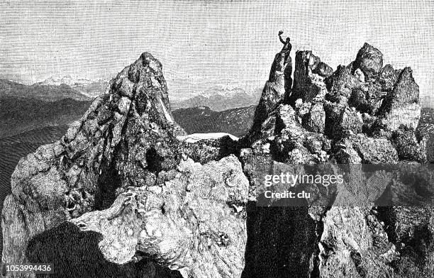 mountaineer in the dolomites, cimòn della pala - dolomites stock illustrations