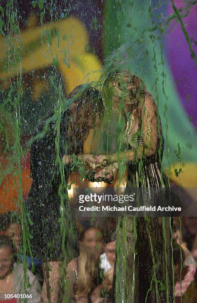 Mary-Kate Olsen and Ashley Olsen getting slimed during Nickelodeon's 17th Annual Kids' Choice Awards - Show at Pauley Pavillion in Westwood,...