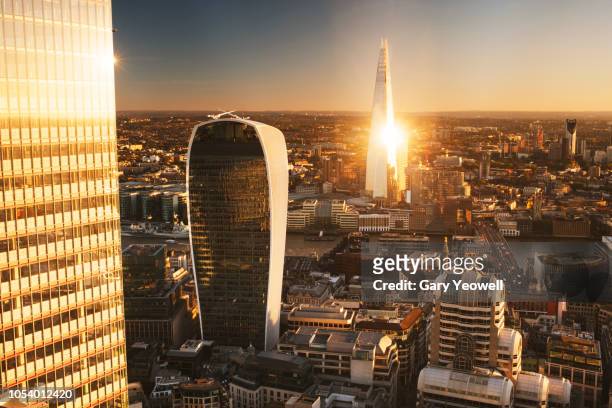 aerial view over london financial district skyline - views of london from the shard tower imagens e fotografias de stock