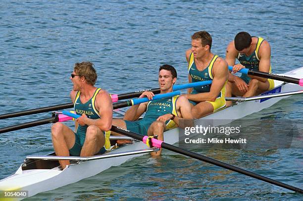 James Stewart, Ben Dodwell, Geoff Stewart and Bo Hanson of Australia win bronze in the Men's Coxless Four Rowing Final at the Sydney International...