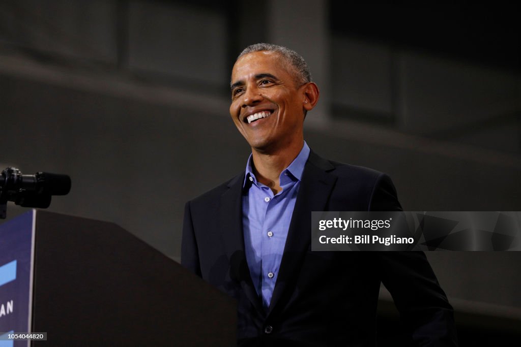 Former President Obama And Former Attorney General Eric Holder Campaigns With Michigan Democrats