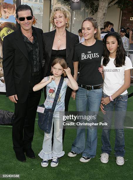 Antonio Banderas, Melanie Griffith and family during "Shrek 2" Los Angeles Premiere - Arrivals at Mann Village in Westwood, California, United States.